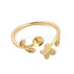 Butterfly Brass Micro Pave Cubic Zirconia Cup Peg Ring Settings for Half-drilled Beads&nbsp;KK-NH0009-02G