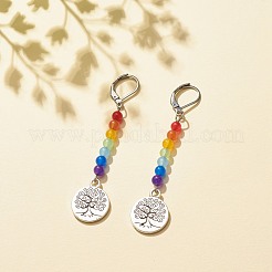 Natural Malaysia Jade with Alloy Tree of Life Long Dangle Leverback Earrings&nbsp;EJEW-JE04909-05