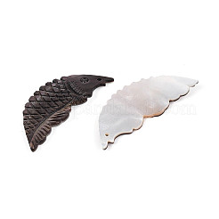 天然の黒リップシェル彫刻ペンダント  魚のチャーム  45.5~48x19~21x2.5~4.5mm  穴：1.6mm&nbsp;SSHEL-N041-06