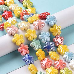 釉薬をかけた磁器ビーズの連  光沢のあるセラミックビーズ  パールカラーの  花  ミックスカラー  17.5x17x8.5mm  穴：2mm  約18~19個/連  11.61''（29.5センチメートル）&nbsp;X-PORC-M539-02