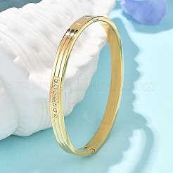 女性用304ステンレススチールラインストーンバングル  イオンプレーティング（ip）  18KGP本金メッキ  内径：2x2-3/8インチ（5x6.05cm）&nbsp;BJEW-Z092-17G