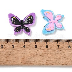 ツートンカラーのプリントが施された不透明樹脂カボション  蝶  ミックスカラー  22.5x24.5x5.5mm&nbsp;RE-CBABBBE-04