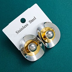 女性用ツートンカラー304ステンレススチール製スタッドピアス  フラットラウンド  ゴールデン·ステンレス鋼色  30.5x25mm&nbsp;WG155B5-01