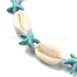 Natural Shell & Synthetic Turquoise Starfish Beaded Necklace with 304 Stainless Steel Clasps&nbsp;X-NJEW-TA00107-01