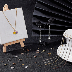 DIYネックレス作りキット  真鍮でコーティングされた鉄アズキチェーンを含む  亜鉛合金カニカンと鉄オープン丸カン  ミックスカラー  1/2x1/4インチ（1.2x0.6cm）  穴：1.2mm  60個/箱&nbsp;DIY-AR0001-49
