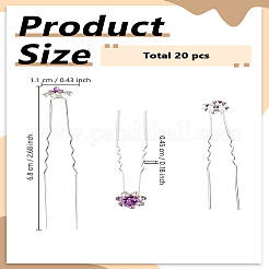 合金ヘアフォーク20個  ラインストーン付き  花  フクシア  68x11mm&nbsp;OHAR-LP0004-06