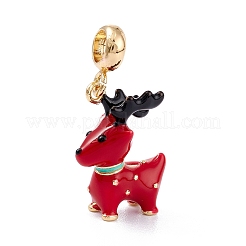 真鍮エナメルヨーロピアンダングルチャーム  大きな穴のペンダント  長持ちメッキ  クリスマスのために  エルク  レッド  18KGP本金メッキ  20x16x7.5mm  穴：4.3mm&nbsp;KK-P201-37G