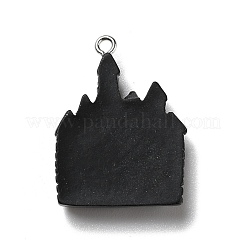 ハロウィン不透明樹脂ペンダント  プラチナトーンの鉄ループ付き  城/お化け屋敷  ブラック  31x23x5.5mm  穴：2mm&nbsp;RESI-B011-07