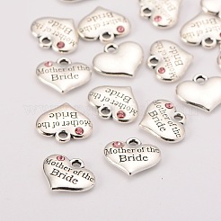 花嫁のラインストーンチャームの母との結婚式のテーマアンティークシルバートーンチベットスタイル合金ハート  カドミウムフリー＆鉛フリー  ライトローズ  14x16x3mm  穴：2mm&nbsp;LS-TIBEP-N005-18A