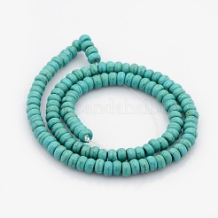 合成ターコイズビーズ連売り  ロンデル  ターコイズ  6x4mm  穴：1mm  約94~96個/連  15インチ。&nbsp;G-J182-01