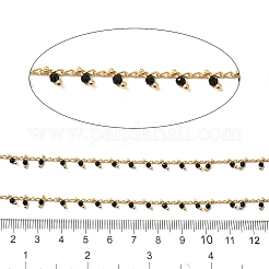 手作りの真鍮リンクチェーン  ガラスビーズ  ハンダ付け  スプールで  18KGP本金メッキ  ブラック  3x2x0.2mmと6x2mm  約16.40フィート（5m）/ロール&nbsp;CHC-E028-07G-01