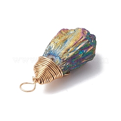 Electroplated Raw Natural Quartz Crystal Copper Wire Wrapped Pendants&nbsp;PALLOY-JF03426-01