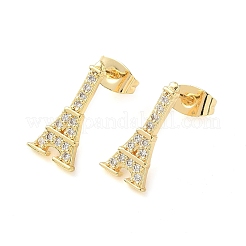 Brass Micro Pave Clear Cubic Zirconia Stud Earrings&nbsp;EJEW-Z144-27G