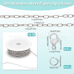 10M 304 Stainless Steel Paperclip Chains wih 50Pcs Open Jump Rings with 20Pcs  Lobster Claw Clasps&nbsp;FIND-SC0012-56B