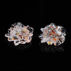 クリア樹脂カボション  201個のステンレススチールビーズ付き  花  ミックスカラー  24x22x10mm&nbsp;X-CRES-N030-002