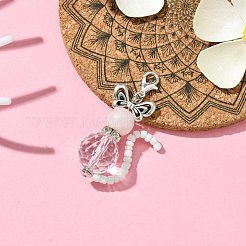 Cat Shape Natural Rose Quartz & Glass Pendant Decorations&nbsp;HJEW-TA00197