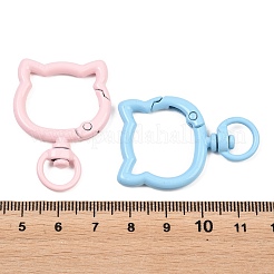 スプレー塗装された合金製スイベルスナップフック留め具  猫の形  ミックスカラー  40x28x3.5mm  穴：9mm&nbsp;FIND-T073-02M