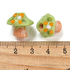手作りのでこぼこランプワークビーズ  キノコ  黄緑  15~17.5x15~15.5x15mm  穴：1.2~1.6mm&nbsp;LAMP-S067-01E