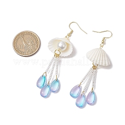 Glass & Natural Shell Dangle Earrings&nbsp;EJEW-MZ00384
