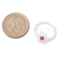 女性用スノーフレークハンドメイドガラスシードビーズストレッチリング  ミックスカラー  内径：17mm&nbsp;RJEW-MZ00027