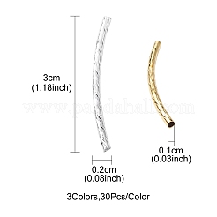 90個3色真鍮製チューブビーズ  カーブチューブ  ミックスカラー  30x2mm  穴：1mm  30個/カラー&nbsp;KK-YW0002-08B