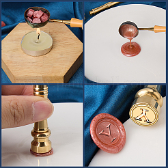 1Pc Golden Tone Brass Wax Seal Stamp Heads with Bamboo Stick Shaped Handles&nbsp;STAM-CP0001-05Y