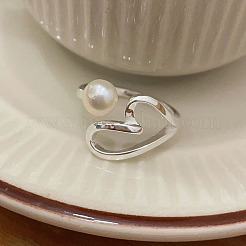 Heart 925 Sterling Silver with Natural Freshwater Pearl Cuff Rings for Women&nbsp;FS-WG385D2-01