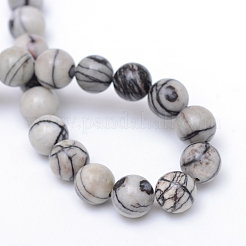 Round Natural Black Silk Stone/Netstone Bead Strands&nbsp;X-G-R345-6mm-20