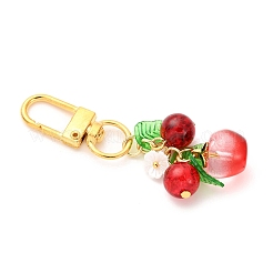 ガラスのリンゴのペンダント装飾  樹脂製の花のチャームと回転留め具付き  ミックスカラー  66.5mm&nbsp;HJEW-JM04217