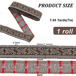 エスニック風刺繍ポリエステルリボン  花柄  ブラック  1-3/8インチ（34mm）  約7.66ヤード（7m）/ロール&nbsp;OCOR-WH0067-74B