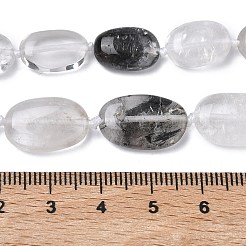 天然黒ロドライト石英ビーズ連売り  フラットオーバル  14~20x8~12x3~6mm  穴：0.7~0.9mm  約24~27個/連  15.94~16.14''（40.5~41センチメートル）&nbsp;G-L650-E02-02