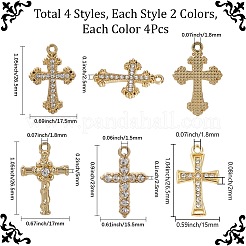 32pcs8スタイルアロイラインストーンペンダント  クロス  ミックスカラー  23~26.5x15~17.5x2~5mm  穴：1.5~1.8mm  4個/スタイル&nbsp;FIND-SC0016-43
