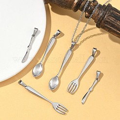6個 3スタイル 304ステンレススチール ビッグペンダント  スプーン/フォーク/ナイフの形状  ステンレス鋼色  33~52.5x3~9.5x2~4mm  穴：7~8x3~4mm  2個/スタイル&nbsp;STAS-CJ0002-48
