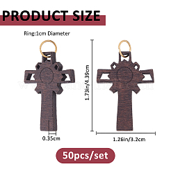 クロスウッドペンダント50個。  304ステンレススチールオープン丸カン付き  コーヒー  43.9mm&nbsp;PALLOY-FH00177