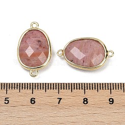 天然ロードナイトのファセットコネクタチャーム  ラックメッキ真鍮楕円リンク  ゴールドカラー  22.5~23x13.5~14x6mm  穴：1.4mm&nbsp;G-K347-11G-17