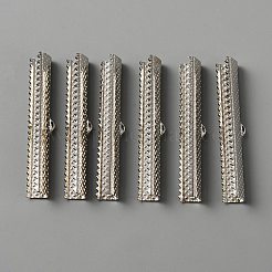 アイアン製リボンエンド  長方形  プラチナ  7.5x45x7mm  穴：3x1mm&nbsp;IFIN-WH0085-10A-P