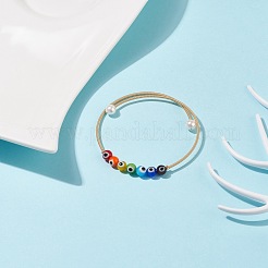 Lampwork Round with Evil Eye Beaded Cuff Bangle with Pearl&nbsp;BJEW-JB08328
