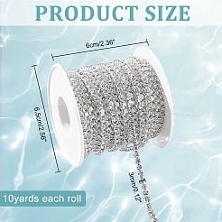 真鍮製ラインストーンストラスチェーン  スプールで  ラインストーンカップチェーン  銀色のメッキ  クリスタル  3mm  約10ヤード/ロール&nbsp;CHC-T001-SS14-01S