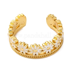 Rack Plating Flower Brass Enamel Open Cuff Rings for Women&nbsp;RJEW-S242-09G-B