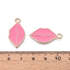合金とエナメルのペンダント  チャームリップ  ゴールドカラー  ショッキングピンク  28x14x1mm  穴：2mm&nbsp;ENAM-T021-60B-G
