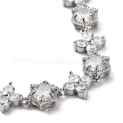 Noble Gift Ideas for Lady Platinum Plated Brass Micro Pave Cubic Zirconia CZ Flower Link Chain Bracelets&nbsp;BJEW-L471-01