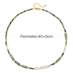 Faceted Round Natural Ruby in Zoisite & Column Green Spot Jasper & Freshwater Pearl Beaded Necklaces for Women&nbsp;ZI1839-2