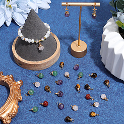 50Pcs 5 Styles Natural Tiger Eye & Carnelian & Amethyst & Rose Quartz & Green Aventurine Pendants&nbsp;PALLOY-BM00029