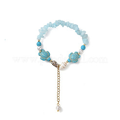 Beachy Natural white Jade Chip Beads & Synthetic Turquoise Charm Bracelets&nbsp;BJEW-JB14140-01