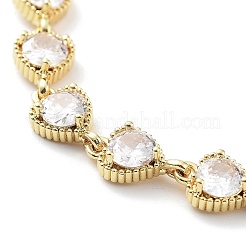 Valentine's Day Rack Plating Brass Cubic Zirconia Heart Link Chain Bracelets for Women&nbsp;BJEW-D032-03G-02