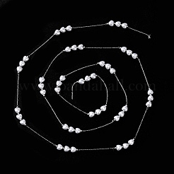 304 Stainless Steel Round Bead & ABS Plastic Pearl Heart Bead Cable Chains&nbsp;CHS-G048-07P