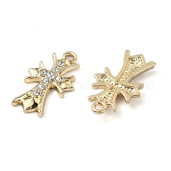 ゴールデンラックメッキ合金ラインストーンペンダント  ニッケルフリー  クロスチャーム  宗教  ミックスカラー  20x11.5x2.5mm  穴：1.4mm&nbsp;PALLOY-F308-15G