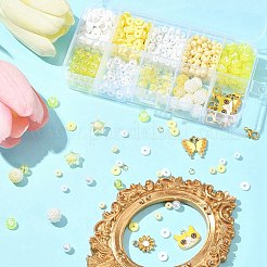 DIY ラウンドアクリル & ガラスビーズブレスレット ジュエリーキット  合金エナメルチャーム付き  きいろ  10mm  穴：1mm&nbsp;DIY-FS0006-29E