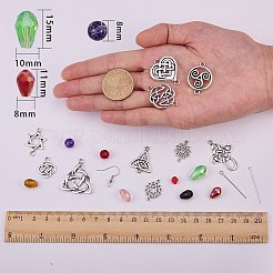 DIYイヤリングセット  トリニティノットリンク付き  チベット風合金トリケトラペンダントとガラスビーズ  アイルランド人  ミックスカラー  11x7x3cm&nbsp;DIY-SC0006-22