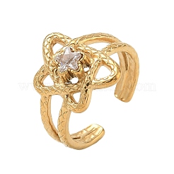 304 Stainless Steel Pave Cubic Zirconia Cuff Open Rings&nbsp;SA-CBAFEB5-06A-G